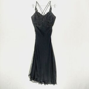 Flora Nikrooz Embroidered Lace Sleeveless Black Midi Dress P6806